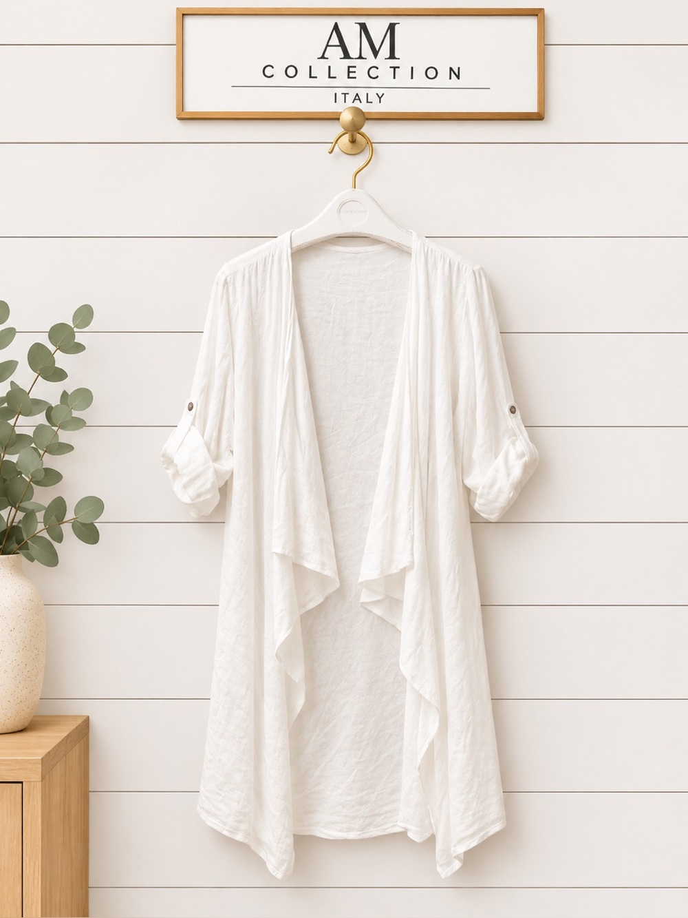 AM COLLECTION ITALY White Linen Open Cardigan Size M